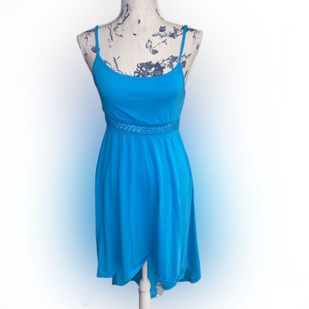 No Boundaries Turquoise Spaghetti Strap Midi Dress | Juniors M | Crochet Waist